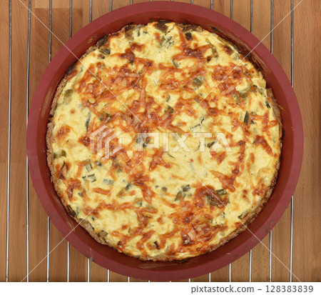Baked cheese and green onion pie 128383839