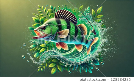 Artistic freshwater perch trophy illustration Artistic freshwater perch trophy illustration 128384285