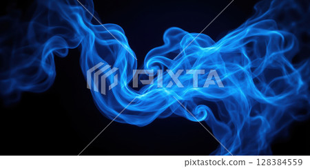 Abstract Electric Blue Smoke Wisps Against a Pitch-Black Background A dramatic and high-contrast background featuring swirling, neon blue smoke trails 128384559