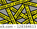 Background material of "KEEP OUT" tapes stretched all over the place 128384613