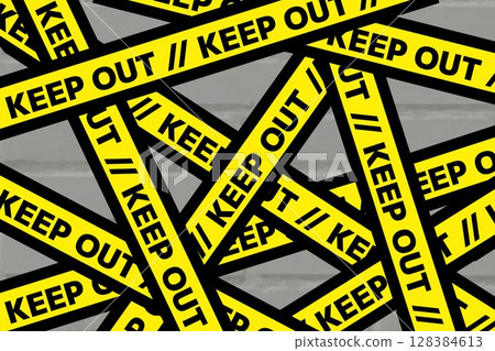 Background material of "KEEP OUT" tapes stretched all over the place 128384613