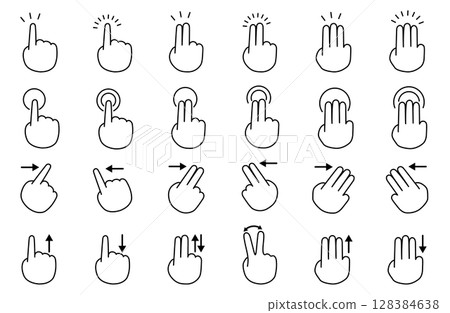 操作智慧型手機螢幕的手指的簡單線條繪製向量插圖 128384638