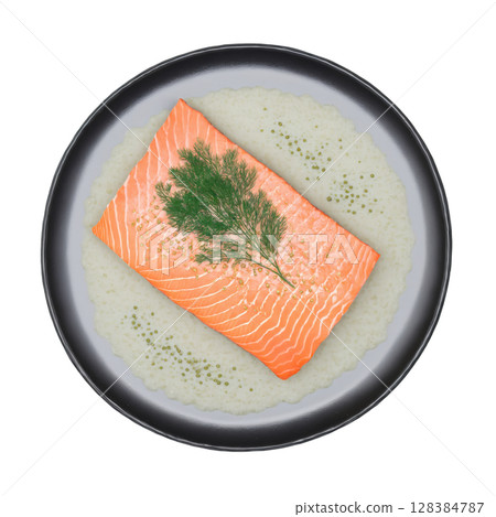 Gravadlax - A Scandinavian dish consisting of salmon that is cured with sugar, salt, and dill, often served with mustard Gravadlax - A Scandinavian dish consisting of salmon that is cured with sugar, salt, and dill, often served with mustard 128384787