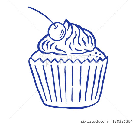 Hand draw cupcake vector illustration. Bakery in sketch doodle style Hand draw cupcake vector illustration. Bakery in sketch doodle style 128385394