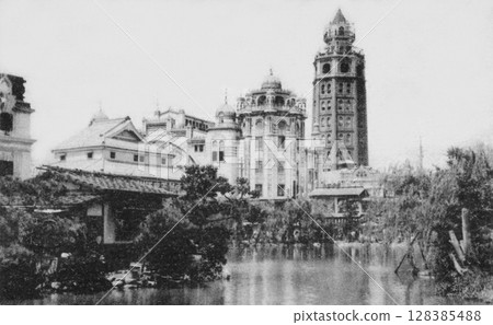 老照片，1914-1918年，東京，淺草公園、凌雲閣和葫蘆池 128385488