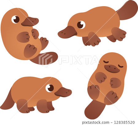 Cute cartoon platypus illustration set Cute cartoon platypus illustration set 128385520