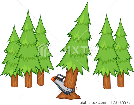 Cutting trees in forest illustration Cutting trees in forest illustration 128385522