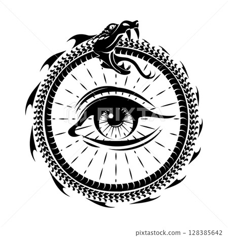 Engraving ouroboros esoteric symbol Engraving ouroboros esoteric symbol 128385642