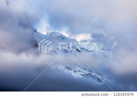 Matterhorn Mountain epic aerial view with white snow,Switzerland Matterhorn Mountain epic aerial view with white snow,Switzerland 128385976