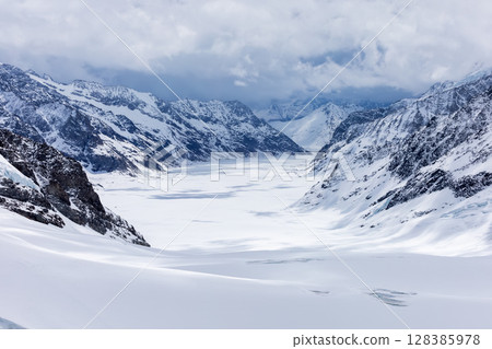 Matterhorn Mountain epic aerial view with white snow,Switzerland 128385978
