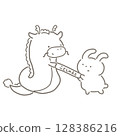 Rabbit carefully passes on the baton representing this year's zodiac sign, and Tatsu receives it. Black and white 128386216