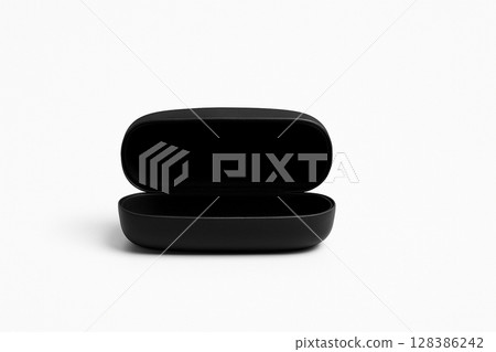A simple black glasses case placed on a white background A simple black glasses case placed on a white background 128386242