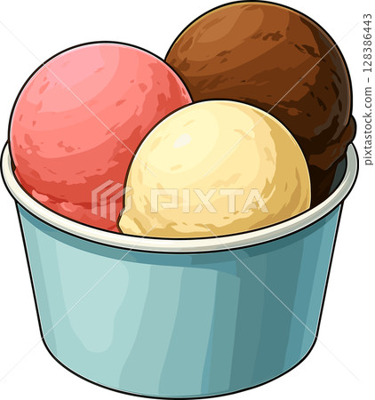 Illustration of three types of ice cream in cups 128386443