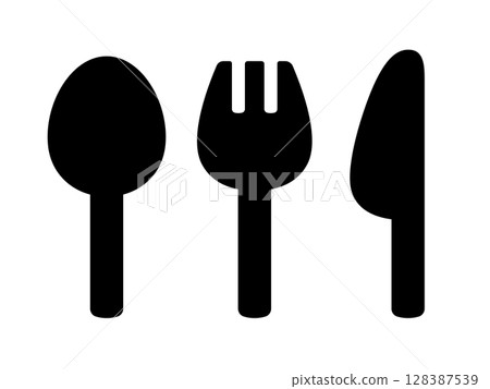 Cute spoon, fork and knife illustration silhouette 128387539