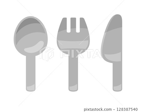 可愛的湯匙、叉子和刀子插圖 128387540