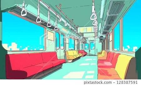 Background illustration of unmanned train, no people, thumbnail, Youtube, blog, material 128387591
