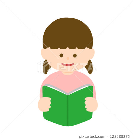 Illustration of a girl reading a book with a smile 128388275