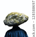 Person carrying a massive stone on his shoulders in place of his head, symbolizing overwhelming mental burden, stress, anxiety, and emotional fatigue. 128388697