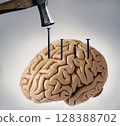 Human brain with nails hammered into it. Mental torture concept. 128388702