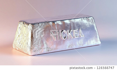 Metal bar with the word 'Nickel' on it for industrial and metallurgical concepts 128388747