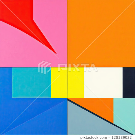 Retro-inspired geometric design with energetic color palette. 128389022