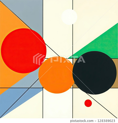 Retro-inspired geometric design with energetic color palette. 128389023