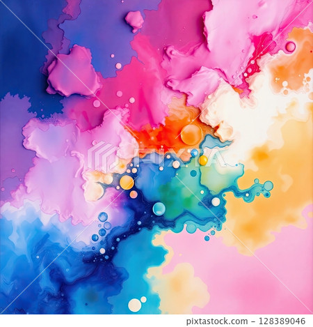 Freeform watercolor artwork with dreamy and vibrant tones. Freeform watercolor artwork with dreamy and vibrant tones. 128389046