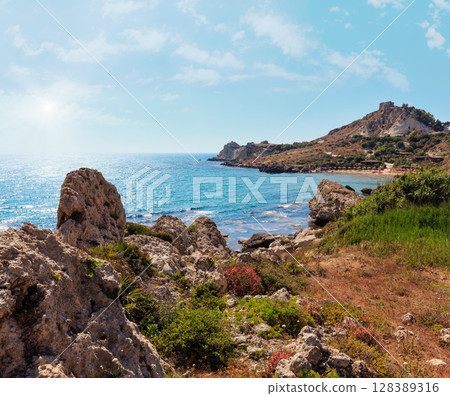 Sea beach near Rocca di San Nicola, Agrigento, Sicily, Italy 128389316