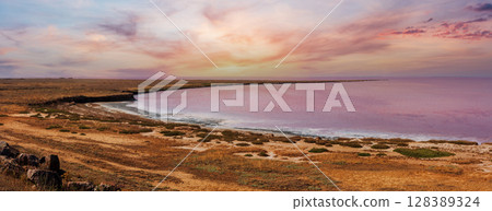 Pink salty Syvash Lake, Ukraine 128389324
