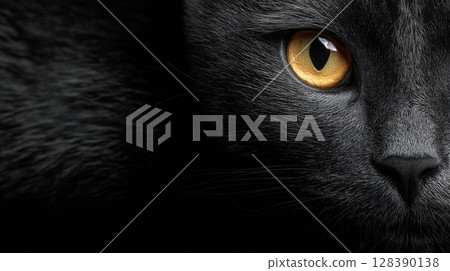 Close Up of a Black Cat's Eye Close Up of a Black Cat's Eye 128390138