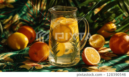 Refreshing Citrus Infused Water with Rosemary 128390546