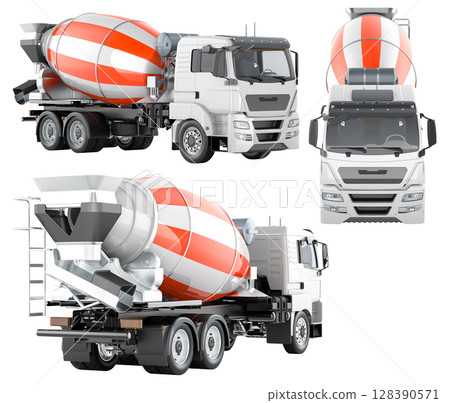 Concrete mixer truck, multiple angles. 3D rendering 128390571