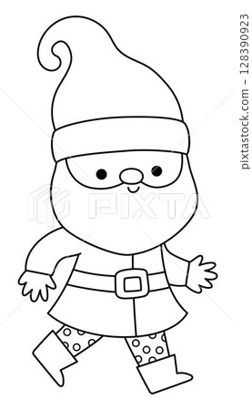 Vector black and white dwarf icon. Magic creature clipart. Cute fairytale line character. Woodland fantasy gnome with red hat, beard. Forest fairy tale illustration, coloring page Vector black and white dwarf icon. Magic creature clipart. Cute fairytale line character. Woodland fantasy gnome with red hat, beard. Forest fairy tale illustration, coloring page 128390923