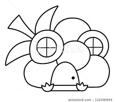 Vector black and white little dwarf house shaped as raspberry. Tiny gnome home line clipart. Fantasy forest or woodland cottage illustration. Magic fairytale dwelling icon, coloring page Vector black and white little dwarf house shaped as raspberry. Tiny gnome home line clipart. Fantasy forest or woodland cottage illustration. Magic fairytale dwelling icon, coloring page 128390944