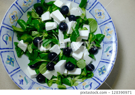 summer easy and tasty fresh salad receipts with feta cheese 128390971