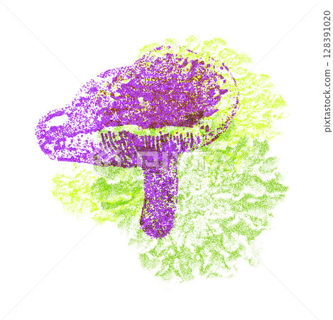 Risograph Print with Photocopy Effect Featuring a Mushroom and Lichens in a Vintage Botanical Aesthetic Risograph Print with Photocopy Effect Featuring a Mushroom and Lichens in a Vintage Botanical Aesthetic 128391020