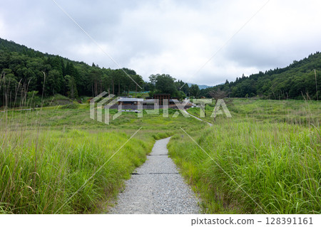 日本兵庫縣上川町砥峰高原的美麗夏日風景 128391161