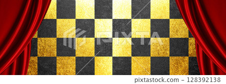 Gold and black checkered stage AI-generated material Gold and black checkered stage AI-generated material 128392138