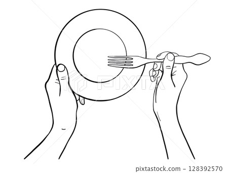 Cooking Woman Hand Gestures Line Vector Illustration 128392570