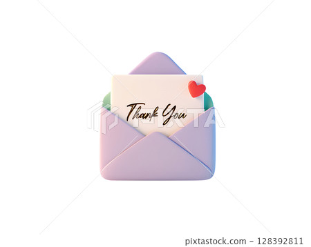 Thank you note in envelope with heart seal, 3d gratitude concept for valentine or appreciation card isolated Thank you note in envelope with heart seal, 3d gratitude concept for valentine or appreciation card isolated 128392811