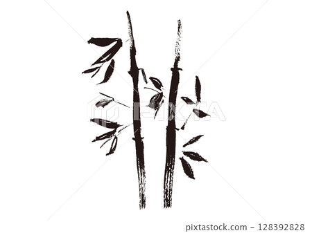 日式手繪竹子插圖，單色墨水畫 128392828