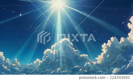 神秘的光芒落在湛藍的天空中，這是一個神奇的時刻 128393093