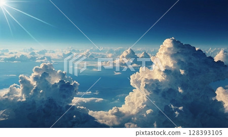 A magical moment when a mysterious light falls in the clear blue sky 128393105