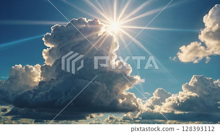 神秘的光芒落在湛藍的天空中,這是一個神奇的時刻 神秘的光芒落在湛藍的天空中,這是一個神奇的時刻 128393112