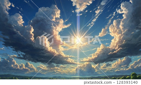 神秘的光芒落在湛藍的天空中,這是一個神奇的時刻 神秘的光芒落在湛藍的天空中,這是一個神奇的時刻 128393140