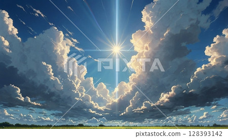 神秘的光芒落在湛藍的天空中，這是一個神奇的時刻 128393142