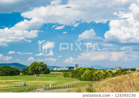 大阪府寢屋川市淀川河流公園當馬地區的夏日風景 128393230