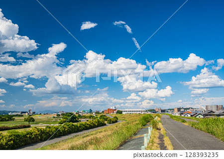 大阪府寢屋川市淀川河流公園當馬地區的夏日風景 128393235