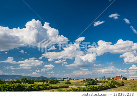 大阪府寢屋川市淀川河流公園當馬地區的夏日風景 大阪府寢屋川市淀川河流公園當馬地區的夏日風景 128393238