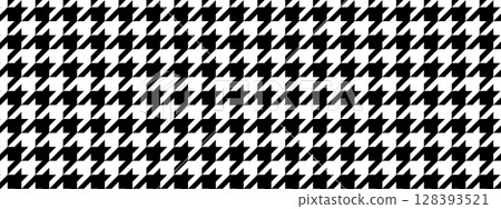 Houndstooth pattern. Repeated dogtooth background. Pied de poule textile motif. Plaid, scarf or cloth fabric print. Classic tweed design. Checkered duotone ornament. Vector graphic illustration 128393521